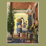 Family Decorating the House for Christmas postcards