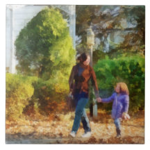 Family - Mother and Daughter Taking a Stroll Tile