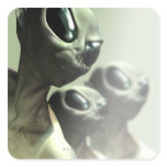 Family of aliens huddled together. square stickers