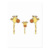 Family of Giraffes. Cartoon. Postcard