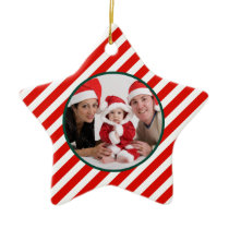 Family Photo Candy Cane Star Ornament