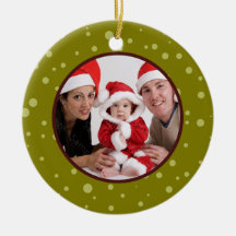 Family Photo Christmas Ornament Sage Dots