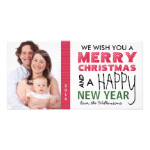 Family Photo Christmas Wishes Red and Green Photo Cards