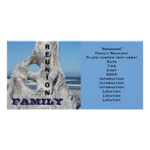 Family Reunion Invitations Ocean beach Blue Waves Photo Card Template