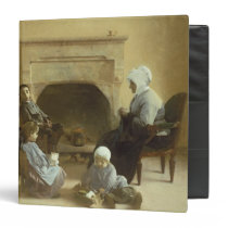 Family seated around a hearth binders