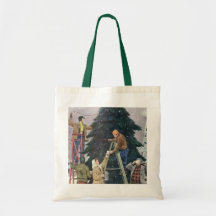 Family Stringing Lights on the Christmas Tree Tote Bags
