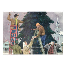 Family Stringing Lights on the Christmas Tree Custom Announcement