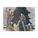 Family Stringing Lights on the Christmas Tree