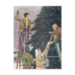 Family Stringing Lights on the Christmas Tree Post Cards