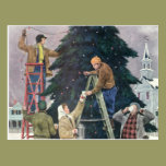 Family Stringing Lights on the Christmas Tree postcards