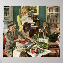 Family Wrapping Presents on Christmas Eve Poster