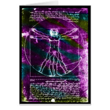 Famous DaVinci Man in Circle Drawing, coloured! Greeting Card