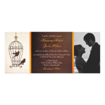 Fanciful Bird Cage Autumn Orange Photo Wedding Announcement