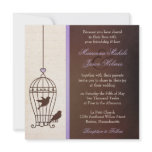 Fanciful Bird Cage - Lavender & Brown Squa Wedding Custom Invitation