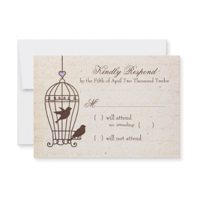Fanciful Bird Cage Lavender & Brown Wedding RSVP Personalized Invites by foreverwedding