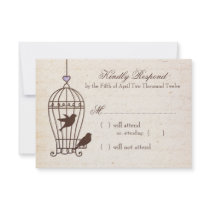Fanciful Bird Cage Lavender & Brown Wedding RSVP Personalized Invites