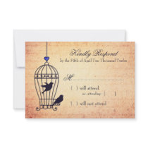 Fanciful Bird Cage with Blue Heart Wedding RSVP Custom Announcement