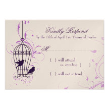 Fanciful Bird Cage with Swirls Aubergine RSVP Personalized Invitation