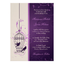 Fanciful Bird Cage with Swirls Aubergine Wedding Custom Invite
