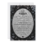 Fancy Black Damask Oval Goth Wedding Invite