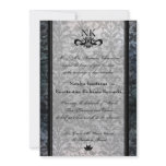 Fancy Black Damask Oval Goth Wedding Invite