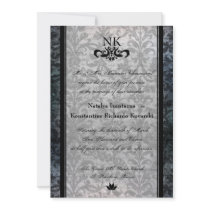 Fancy Black Damask Oval Goth Wedding Invite