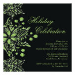 Fancy Black Jewel Snowflakes Holiday Party Invitations