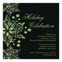 Fancy Black Jewel Snowflakes Holiday Party Invitations