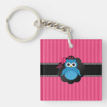 Fancy blue owl pink stripes acrylic key chains