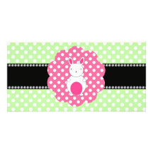 Fancy bunny green white polka dots customized photo card