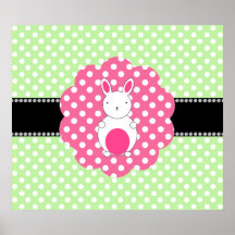 Fancy bunny green white polka dots poster