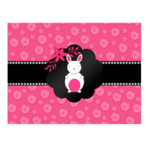 Fancy bunny pink flowers postcards