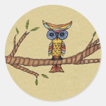 Fancy Colourful Owl Branch Stickers