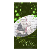 Fancy Elegant Green Christmas Decorations on Dark Photo Greeting Card