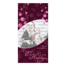 Fancy Elegant Pink Christmas Decorations on Dark Custom Photo Card