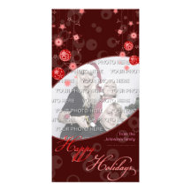 Fancy Elegant Red Christmas Decorations on Dark Custom Photo Card