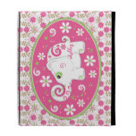 Fancy Elephant Floral Pink Green White iPad Case