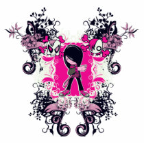 fancy emo girl kid with crossbone skull swirls photo sculpture
