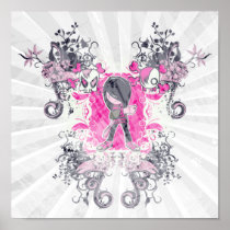 fancy emo girl kid with crossbone skull swirls posters