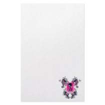 fancy emo girl kid with crossbone skull swirls stationery paper