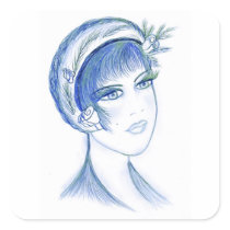 Fancy Flapper In Blues Square Stickers