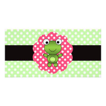 Fancy frog green white polka dots personalized photo card