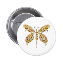 Fancy Gold Butterfly Pinback Buttons