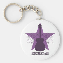 Fancy Guitar Star Swirls Keychain, Purple