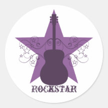 Fancy Guitar Star Swirls Stickers, Purple