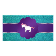 Fancy horse turquoise glitter photo cards
