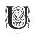 Fancy Letter U Round Sticker