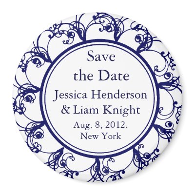 Fancy Monogram Save the Date Magnet blue by prettyfancyinvites