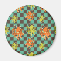 Fancy Octopus Chequered Pattern Magnet