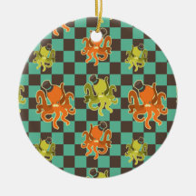 Fancy Octopus Chequered Pattern Christmas Tree Ornaments